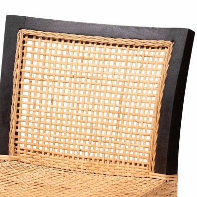 Lingga Dark Brown Mahogany Wood and Natural Rattan Counter Stool