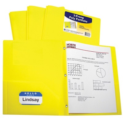 C-Line Poly Portfolio Folder with Prongs, Letter, 2-Pocket, Yellow, pk of 25