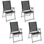 Costway 4pcs Patio Folding Portable Dining Chairs Metal Frame Armrests Garden Outdoor