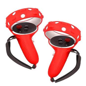 Insten Insten Controller Grips for Oculus Quest 2 Meta VR Headset, Silicone Cover with Straps & Joystick Cover (Red, 1 Pair)
