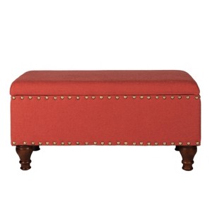 Large Rectangle Storage Bench with Nailhead Trim Linen Red - HomePop
