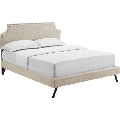 Modway Corene Queen Fabric Platform Bed with Round Splayed Legs - Beige