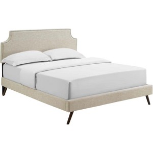 Modway Corene Queen Fabric Platform Bed with Round Splayed Legs - Beige - 1 of 4