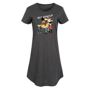 Women's Hey Arnold! Group Shot Graphic T-shirt Dress - Heather Charcoal - 4X - 1 of 4