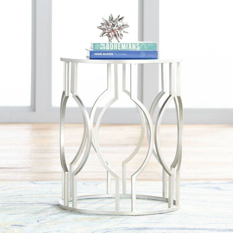 55 Downing Street Modern Glam Metal Round Accent Side End Table 20" Wide Silver Mirrored Top for Living Room Bedroom Home Entryway, 2 of 10