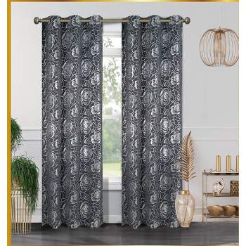 Floral Metallic Blackout Grommet Curtain Panels (Set of 2)