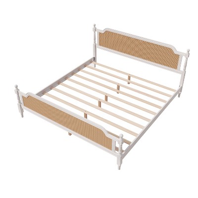 NicBex Queen/King Size Rattan Bed Frame with Headboard and Footboard for Adults,Boys,Girls
