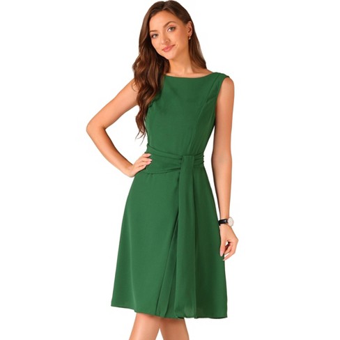 INSPIRE CHIC Women's Tie Waist Boat Neck Midi Sleeveless Work Dress - image 1 of 4