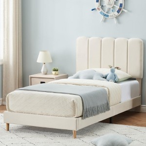 Twin Bed Frame for Boys & Girls, Velvet Upholstered Platform Bed Frame with Headboard - 1 of 4