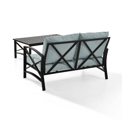 Kaplan 2-Piece Outdoor Steel Loveseat and Coffee Table Set with Green Cushions