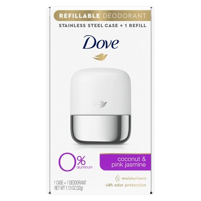 Dove Beauty 0% Aluminum Coconut & Pink Jasmine Refillable Deodorant Stainless Steel Case + 1 Refill - 1.13oz