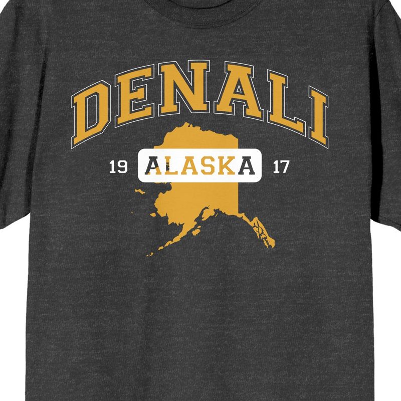 Elevation 7573 Denali Alaska Men's Charcoal Gray Short Sleeve Crew Neck Tee, 2 of 4