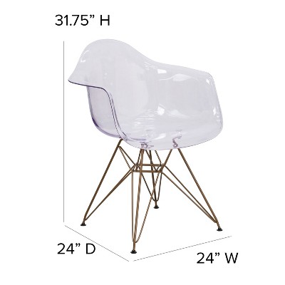 Clear Polycarbonate Side Chair with Gold Metal Base
