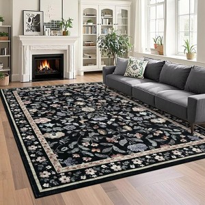 Washable Modern Printed Rug Non Slip Low Pile Rug Soft Floral Throw Floor Cover Foldable Indoor Carpet for Living Room Bedroom Playroom Nursery - 1 of 4