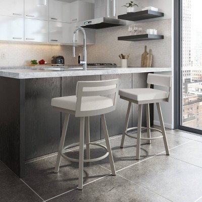 Modern Geometric Low-Back 32'' Gray Metal Swivel Barstool