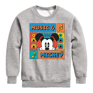 Boys' - Disney - Music And Mickey Graphic Long Sleeve Fleece Sweatshirt - 1 of 4