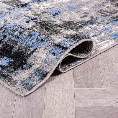 Blue and Gray Abstract 5' x 7' Stain-Resistant Synthetic Area Rug