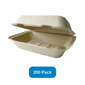 Green Paper Products 9" x 6" Compostable Clamshell Made in USA - Case of 200 - 1 of 3