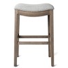 HomeRoots 31" Gray and Oak Fabric and Solid Wood Backless Bar Height Bar Chair - 4 of 4