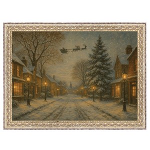 Petal Lane 16"x12" Flying Santa Sleigh Fancy Gold Wall Art - 1 of 4