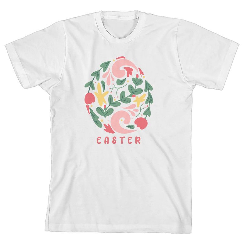 Dear Spring "Easter" Flourish and Flowers Youth Girl's White Short Sleeve Crew Neck Tee, 1 of 4