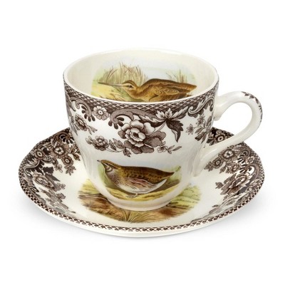 Spode Woodland 7 oz Teacup & Saucer Set - Fine Earthenware with Quail, Pheasant, Snipe, Rabbit Designs, English Tableware