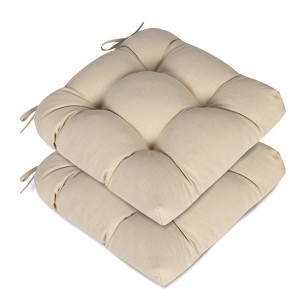 Aoodor 19x19x5 Inch Tufted Outdoor Chair Cushions, Water and Fade Resistant Polyester Dining Chair Pads with Ties for Patio Furniture, Set of 2 - 1 of 4