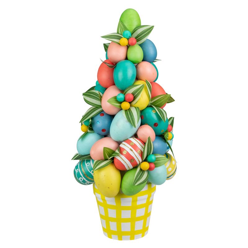 Northlight 17" Colorful Easter Egg Tree in Yellow Gingham Pot, 1 of 7