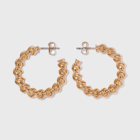 Gold Twisted Hoop Earrings - A New Day™ Gold - image 1 of 2