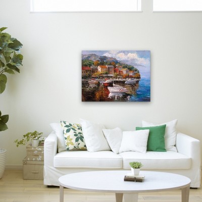 At Sea Landscape Framed Canvas Art in Multicolor