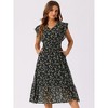 Allegra K Women's Floral Elastic Waist V Neck Ruffled Hem Chiffon Dress - 3 of 4