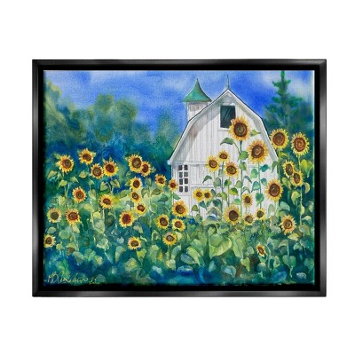 Stupell Industries Tall Sunflowers Country Barn Framed Floater Canvas Wall Art