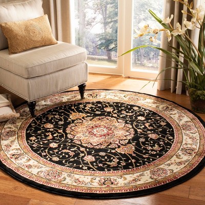 Elegant Floral Symphony Black/Ivory Synthetic Round Rug, 4' Diameter