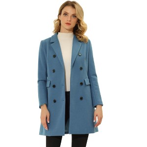 Allegra K Women's Elegant Notched Lapel Double Breasted Long Sleeve Winter Overcoat - 1 of 4