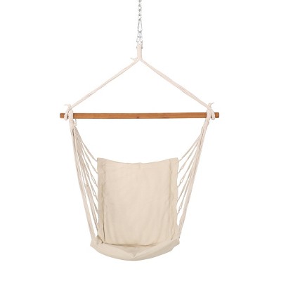 Griffith Outdoor Fabric Swing Hammock Chair (No Stand) - Cream/Teak - Christopher Knight Home