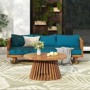 Christopher Knight Home Panfilo Acacia Wood Upholstered 3 Seater Daybed with Coffee Table - 1 of 4
