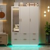 PAKASEPT 47"Wide White Armoire Wardrobe Closet with 3 Door, Mirror, LED Lights, Hanging Rod and 6 Drawers - 2 of 4