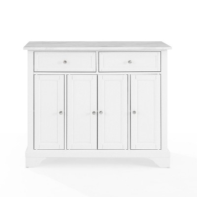 Avery Distressed White Kitchen Island Cart with Faux Marble Top