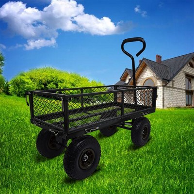 300 lbs Heavy Duty Steel Mesh Garden Cart, Versatile Utility Wagon with Removable Sides and 180° Rotating