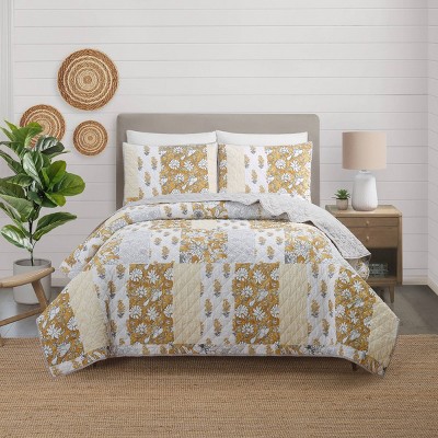 3pc Saffron Quilt Bedding Set Taupe - Modern Heirloom : Target