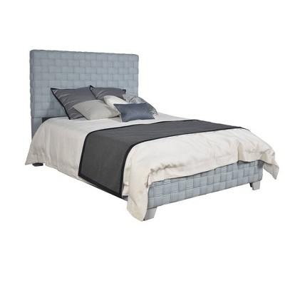 Light Teal Chenille Upholstered Queen Bed with Tufted Headboard and Drawers