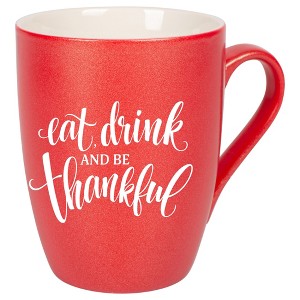 Elanze Designs Eat Drink And Be Thankful Crimson Red 10 ounce New Bone China Coffee Cup Mug - 1 of 4