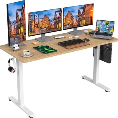 FURNIinspire Desks, Standing Desk Adjustable Height Sit Stand Home Office Desk, Beige, 4.59"*1.97"*3.90"