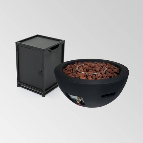 Marcel Bowl Shaped 27 Light Weight Concrete Gas Fire Pit Dark