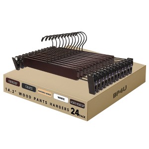 BP4U 14.2" Premium Wooden Adjustable Pants Hangers, Solid Wood Skirt & Trouser Hangers with 360° Swivel Hook, Wrinkle-Free Design - 1 of 4