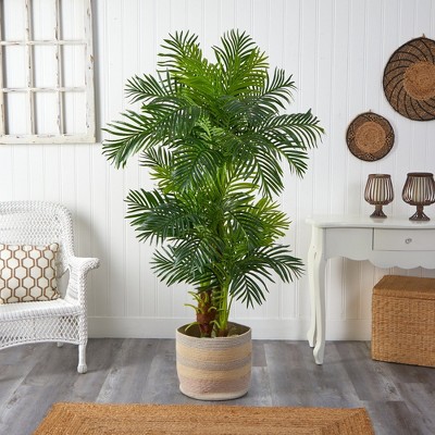 Tropical Paradise 6ft Hawaii Artificial Palm Tree with Multicolored Woven Cotton Planter