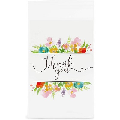 Sparkle and Bash 250 Pack Floral Thank You Bags for Party Favors, Cookies, Candy, 4 x 6 in