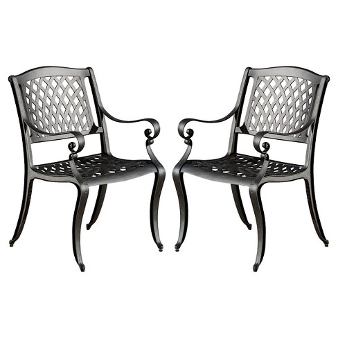 Hallandale Set Of 2 Cast Aluminum Patio Chairs Black Sand Christopher Knight Home Target