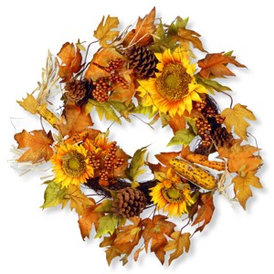 24" Autumn Sunflower Wreath - National Tree Company - 1 of 2