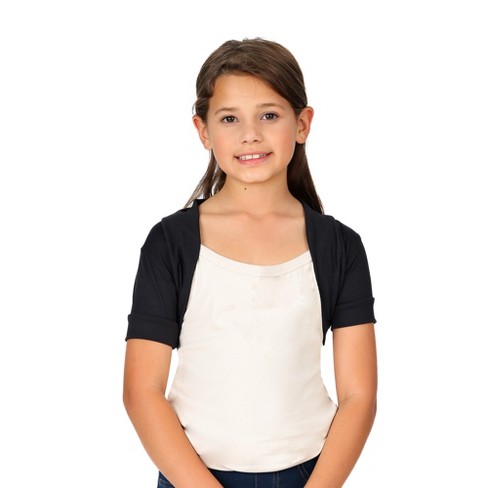 Girls Open Front Short Sleeve Cropped Bolero Shrug black xl Target